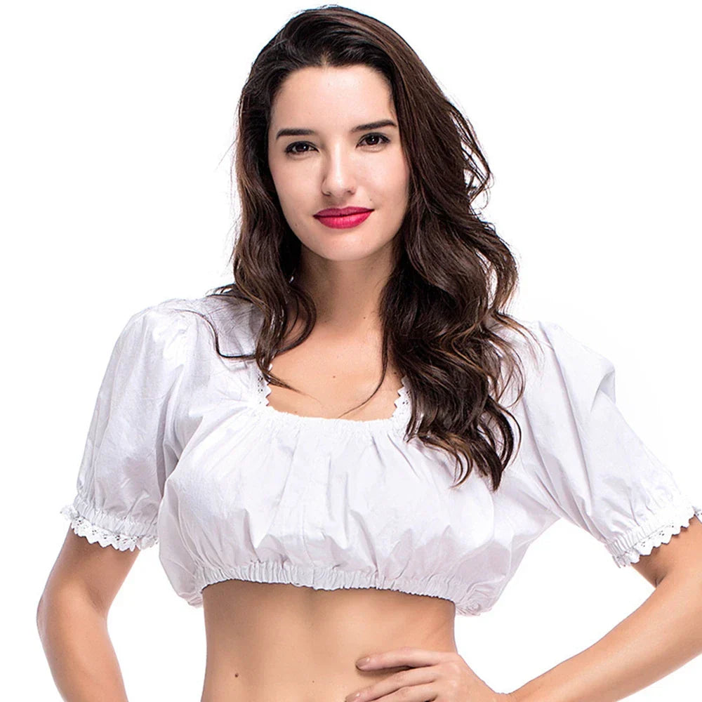 Stylish Women's Dirndl Blouse with Short White Shirt – The Perfect Oktoberfest Outfit for an Elegant Look