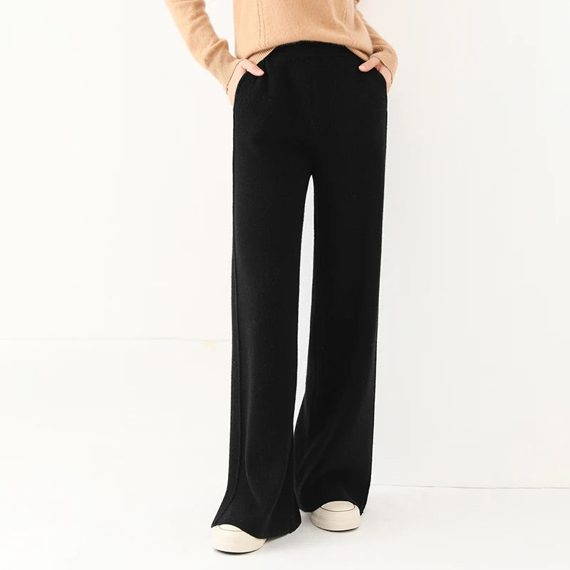 Women Cashmere Pants with 4-Way Stretch and High-Rise Waist