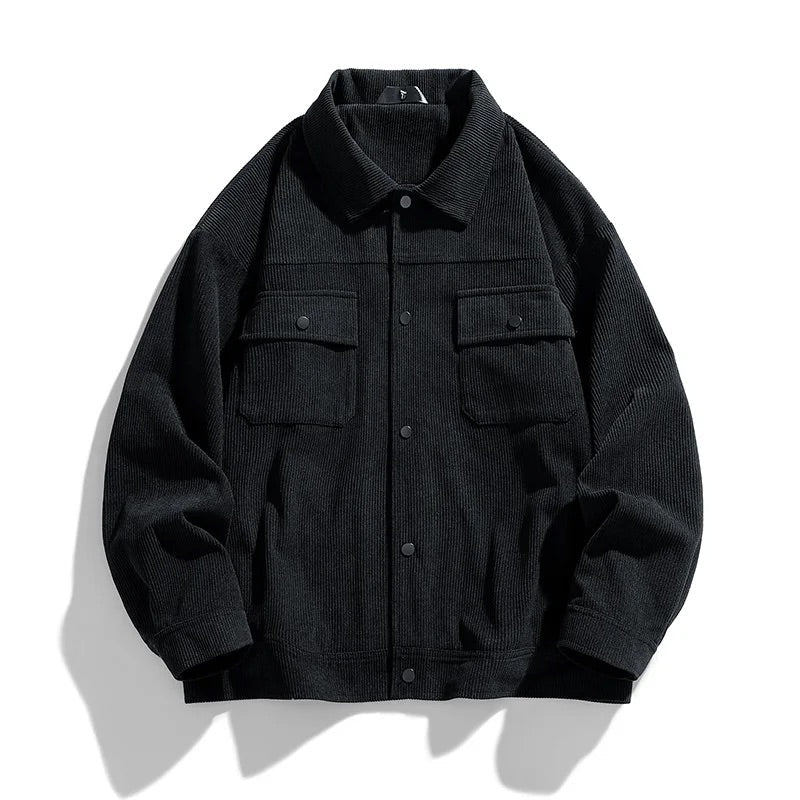 Men's Corduroy Jacket with Ribbed Texture and Button Front