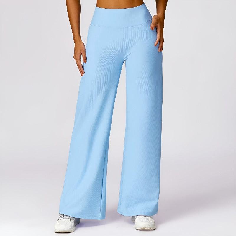 Women High-Rise Flare Pants with Three-Layer Waistband & Mesh Lining