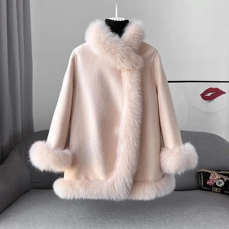 Women's Winter Coat with Italian Vegan Fur Lining and Cozy Cotton Blend