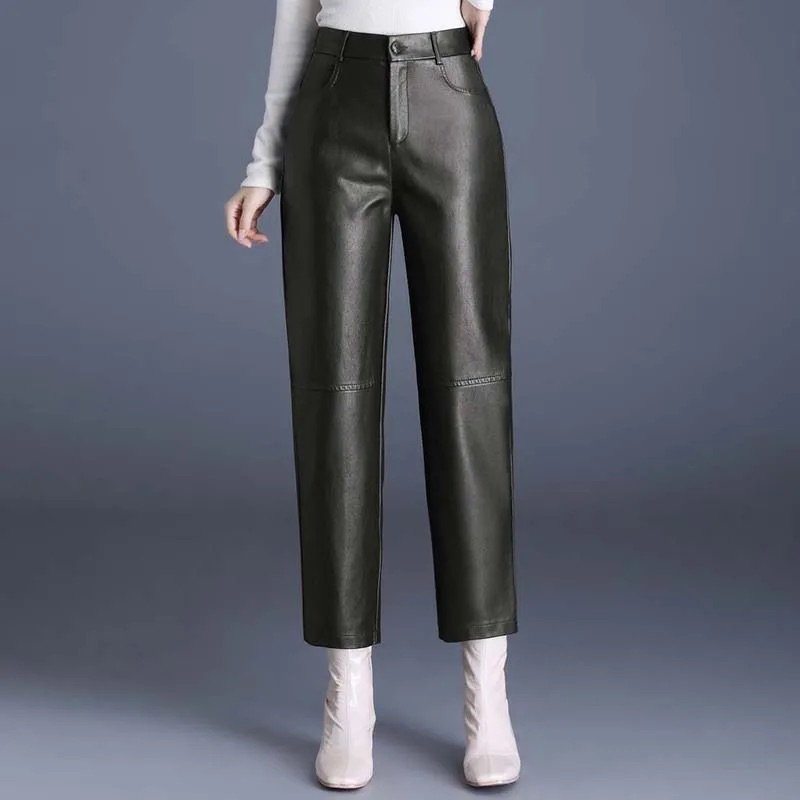 Women High-Rise Straight-Leg Vegan Leather Pants