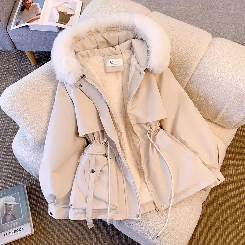 Women's Winter Coat with Detachable Italian Arctic Fur Collar and Soft Lining