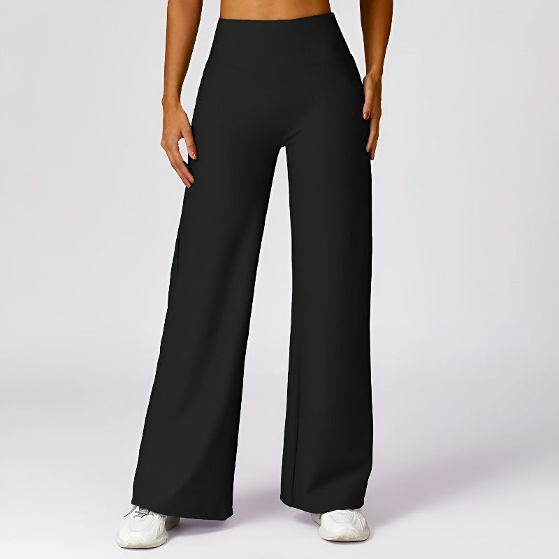Women High-Rise Flare Pants with Three-Layer Waistband & Mesh Lining