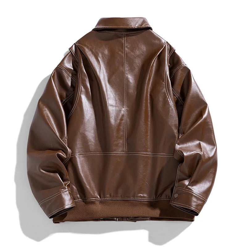 Men's Full-Grain Leather Sport Jacket with Italian Accents