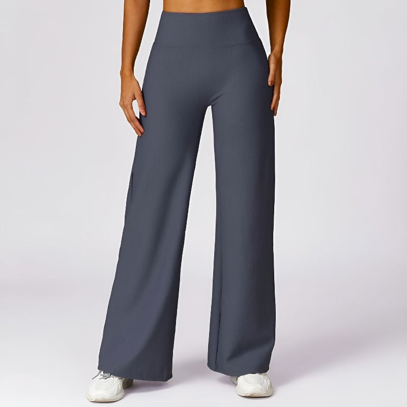 Women High-Rise Flare Pants with Three-Layer Waistband & Mesh Lining