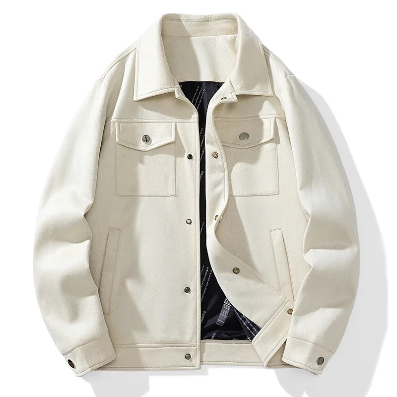 Men's Suede Jacket with Plush Lining and Side Pockets