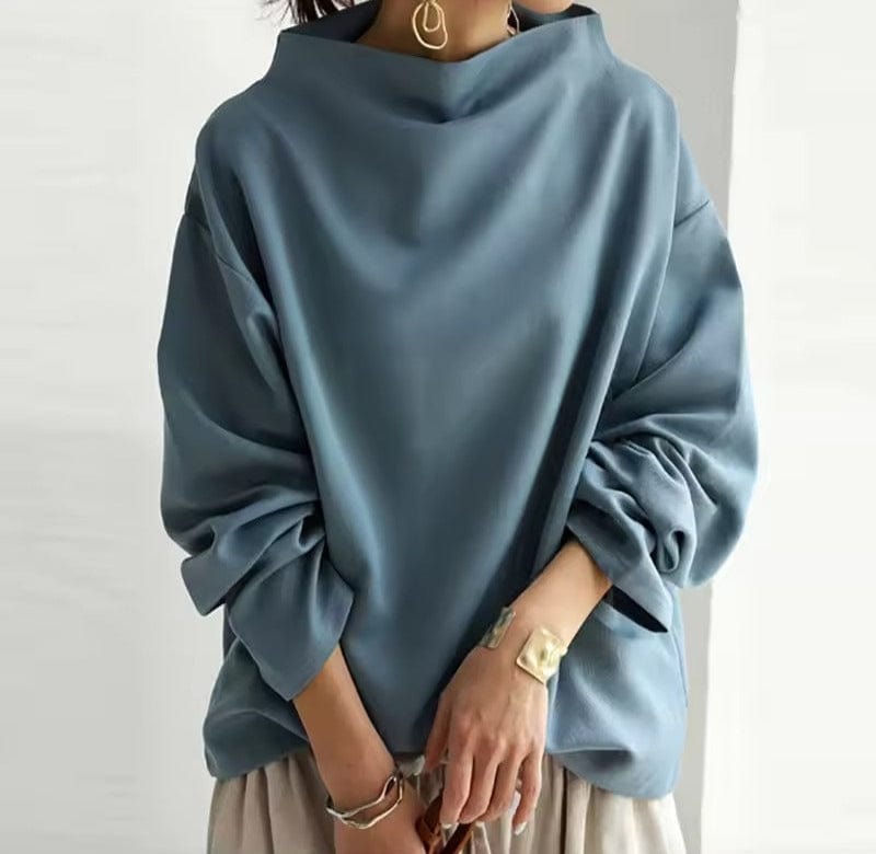 Women High-Neck Long-Sleeve Soft Knit Top