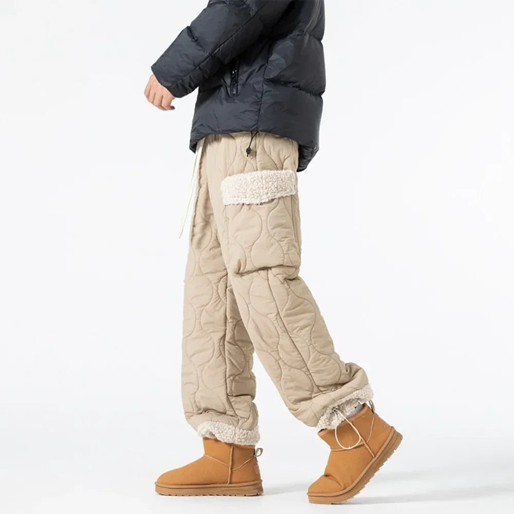 Women's Winter Quilted Insulated Cargo Pants with Sherpa-Lined Pockets