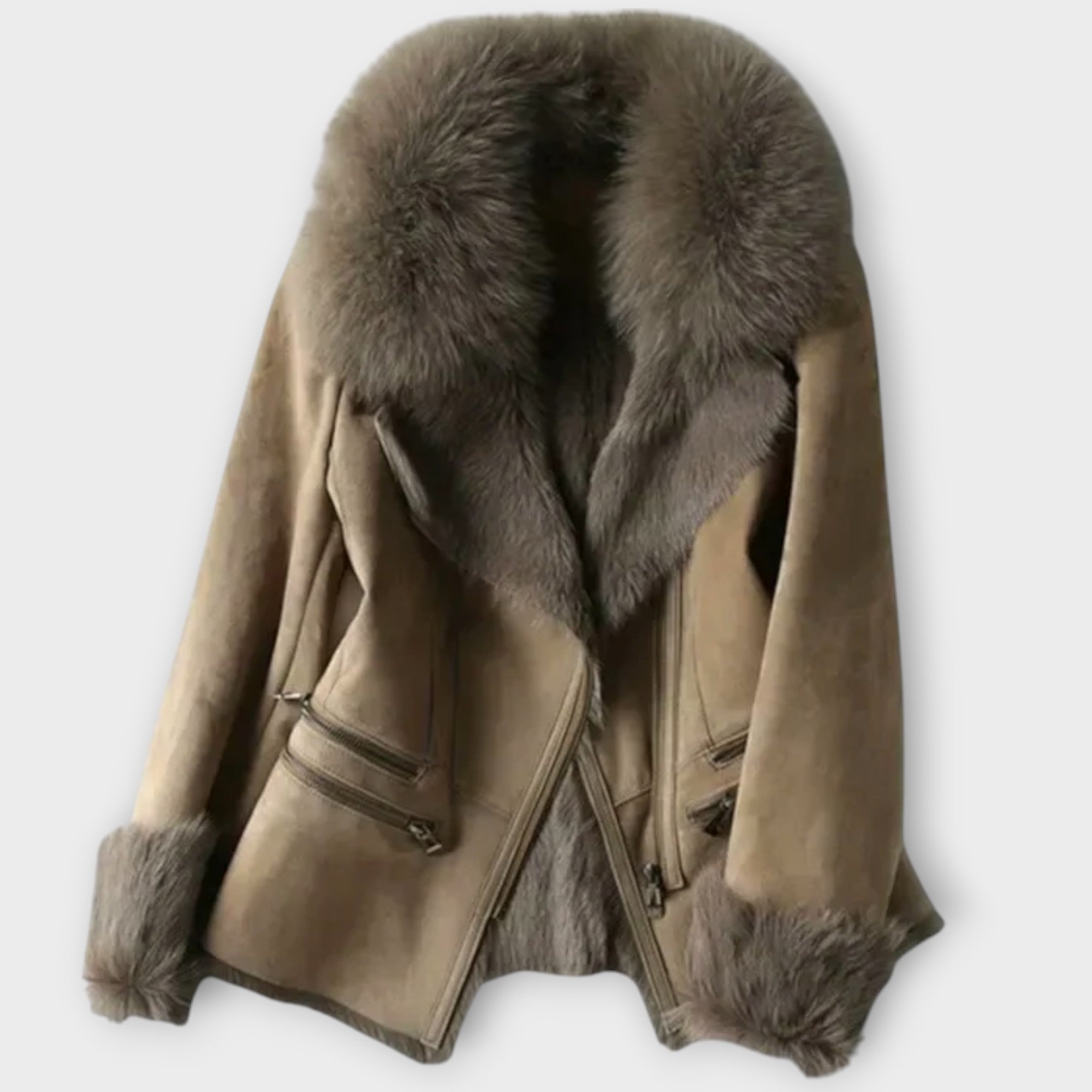 Leonora™ Elegant Suede Jacket with Cozy Faux Fur Collar