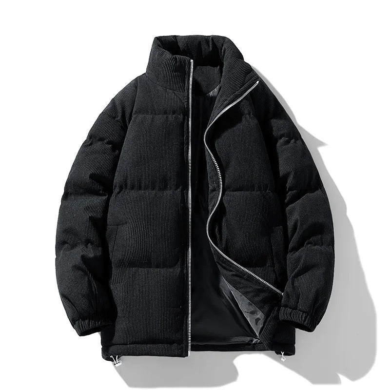 Men's Winter Corduroy Quilted Puffer Jacket with Insulated Padding