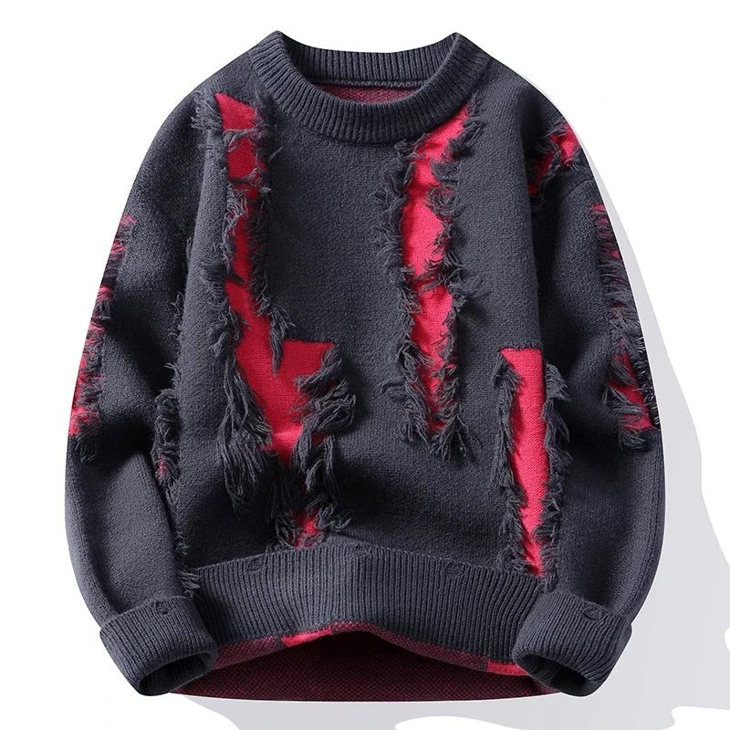 Men's Distressed Knit Sweater with Italian Accents