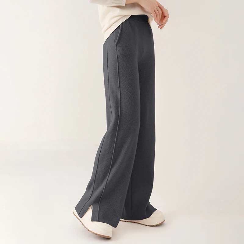 Women Cashmere Pants with 4-Way Stretch and High-Rise Waist