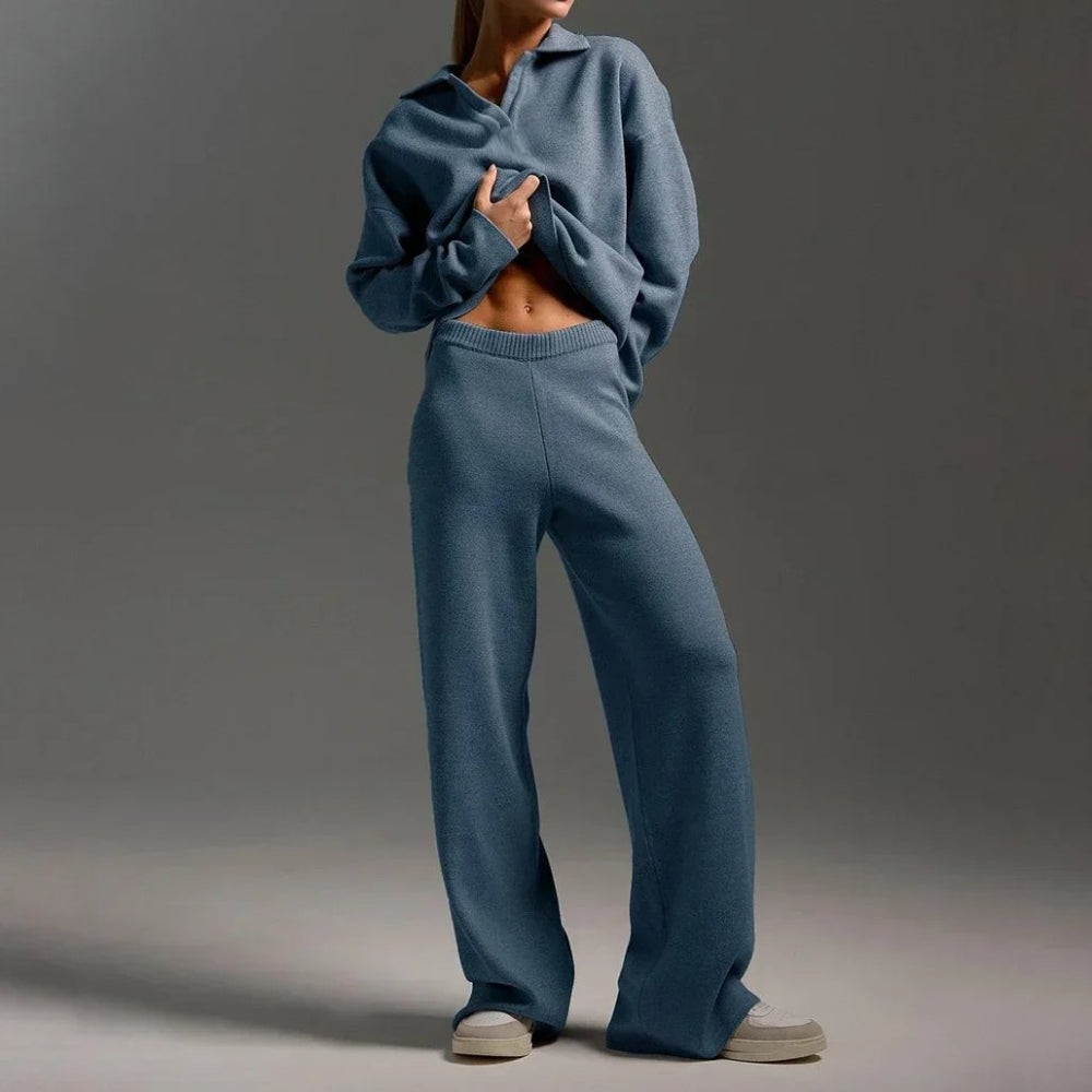 Women's Two-Piece Set Knitted Pullover Sweater and Wide-Leg Pants