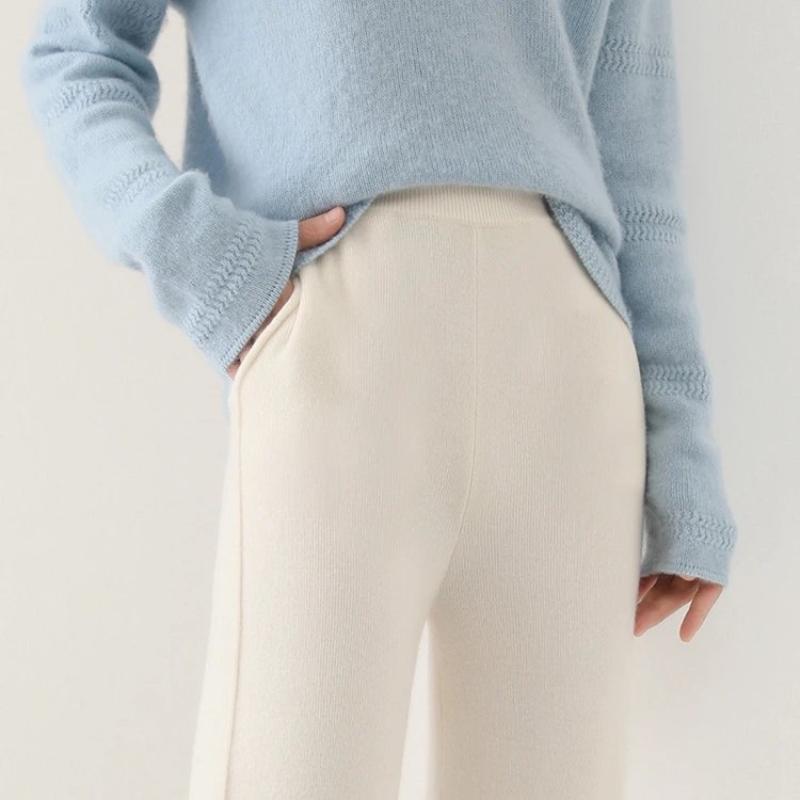 Women Cashmere Pants with 4-Way Stretch and High-Rise Waist