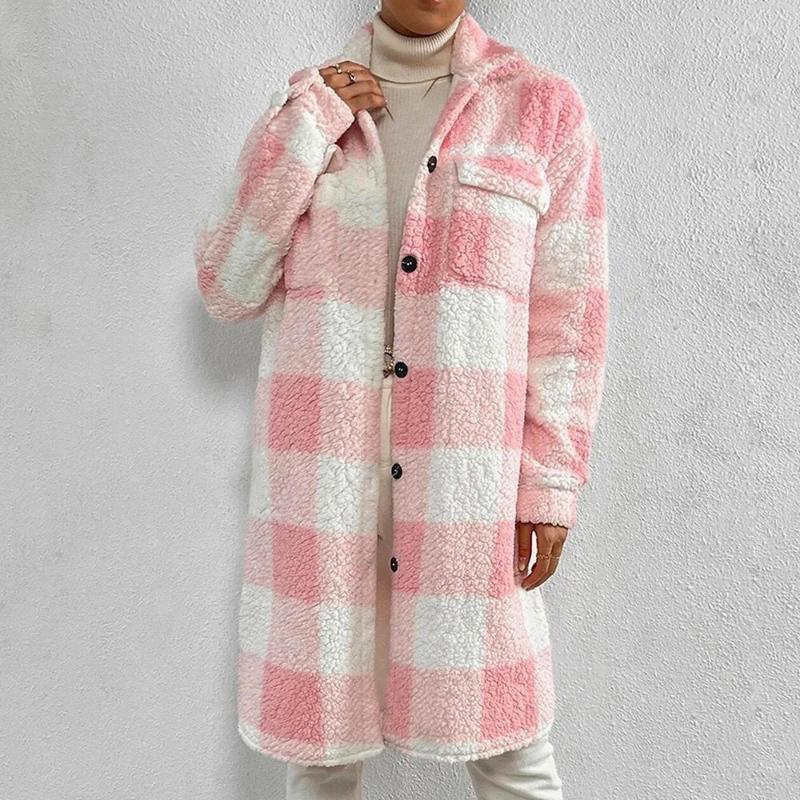 Women's Winter Plaid Coat with A-Line Silhouette and Draped Collar