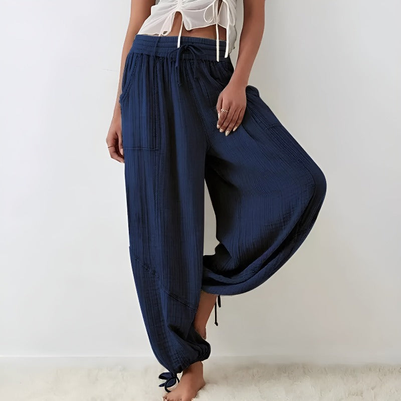 Women Harem Pants Velvety Soft Fabric Elastic Waistband High-Rise
