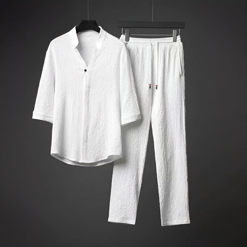Men Spring Shirt and Pants Set in Soft Stretch Blend