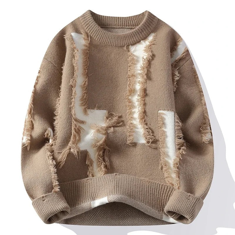 Men's Distressed Knit Sweater with Italian Accents