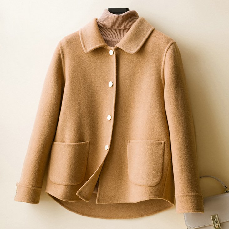 Women's Winter Wool Coat with Hip Pockets and Velvety Texture