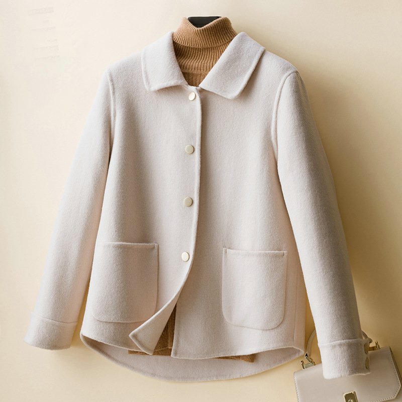 Women's Winter Wool Coat with Hip Pockets and Velvety Texture