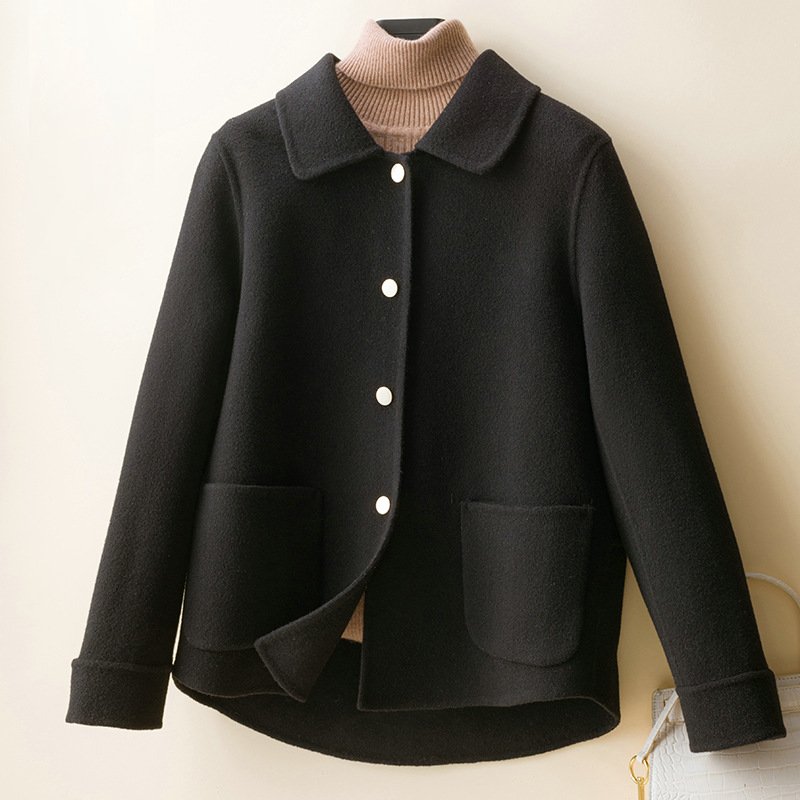 Women's Winter Wool Coat with Hip Pockets and Velvety Texture