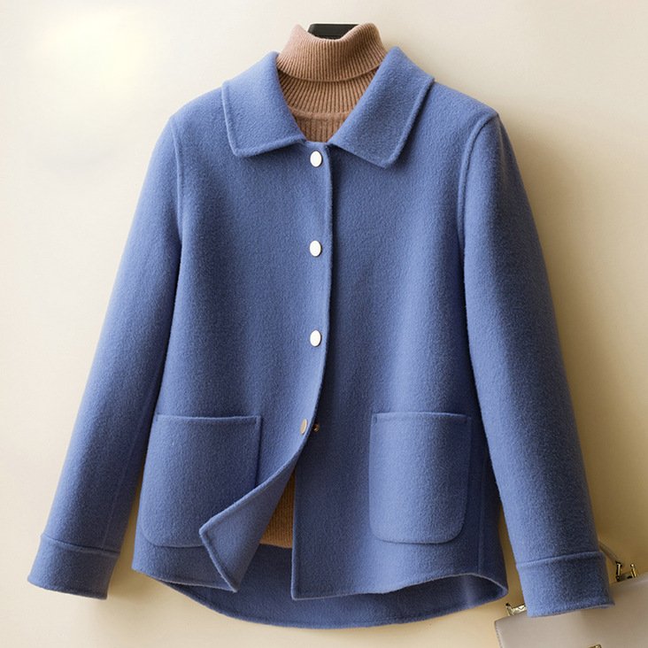 Women's Winter Wool Coat with Hip Pockets and Velvety Texture