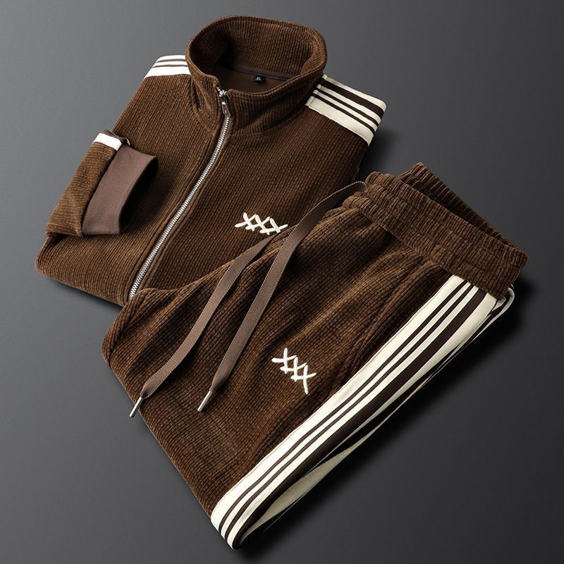 Men's Wide-Wale Corduroy Zip-Up Jacket and Drawstring Pant Tracksuit