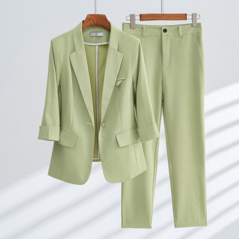 Women Tailored Blazer and Trousers Two-Piece Set in Polished Cotton Blend