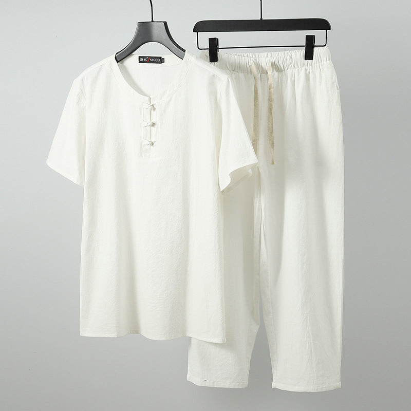 Men's Lightweight Quarter-Button Shirt and Adjustable Drawstring Pants Set
