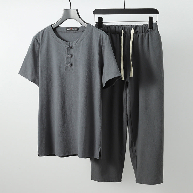 Men's Lightweight Quarter-Button Shirt and Adjustable Drawstring Pants Set