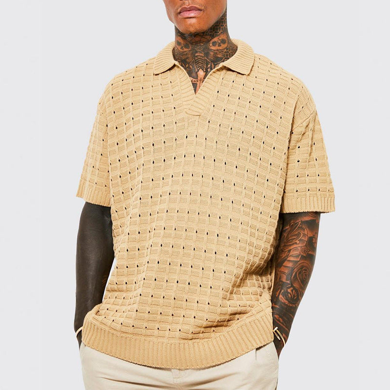 Men’s Polo Shirt Open-Knit Lightweight Breathable With Lay-Down Collar