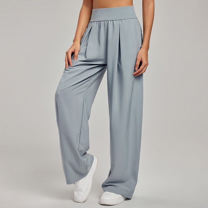 Women's Pleated Wide-Leg Silk Trousers with High Waist