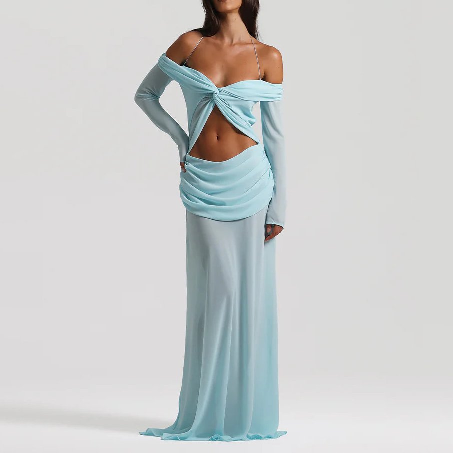 Women Summer Off-Shoulder Ruched Maxi Dress