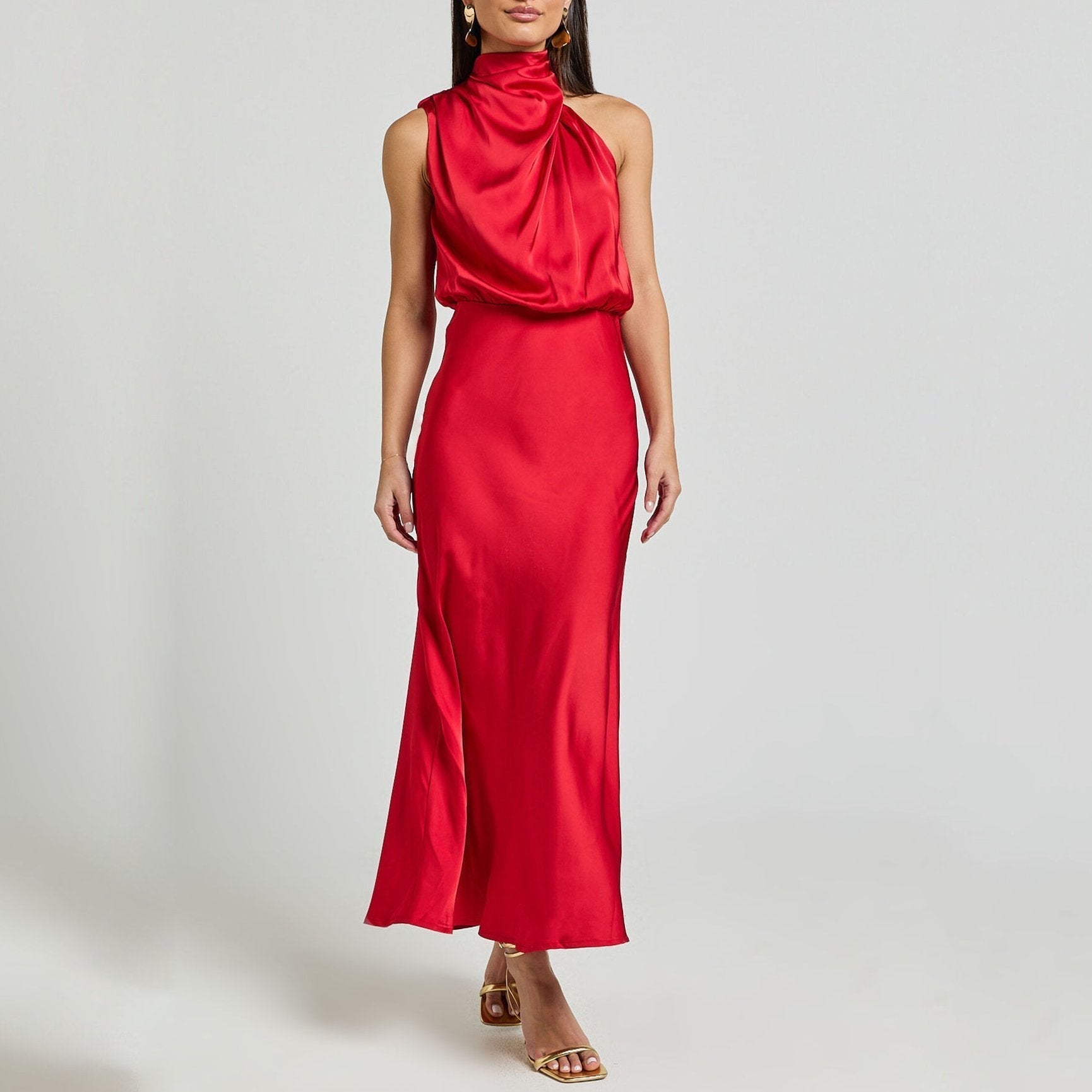 Women Satin Halter Neck Ankle-Length Dress