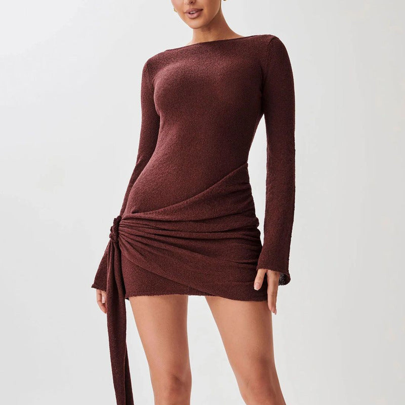 Women's Knitted Mini Dress with Side Drape Detail