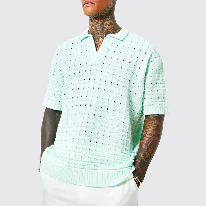 Men’s Polo Shirt Open-Knit Lightweight Breathable With Lay-Down Collar
