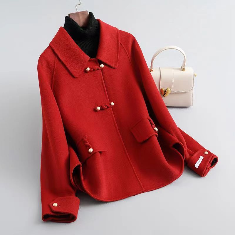 Women's Winter Wool Blend Coat with Pearl Accent Buttons and Laydown Collar