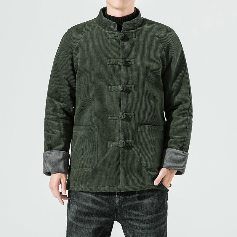Men's Corduroy Jacket with Toggle Closures and Quilted Lining