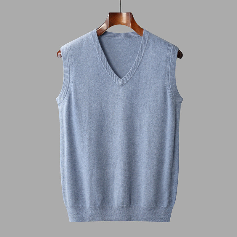 Men's V-Neck Cashmere Vest with Ribbed Hems