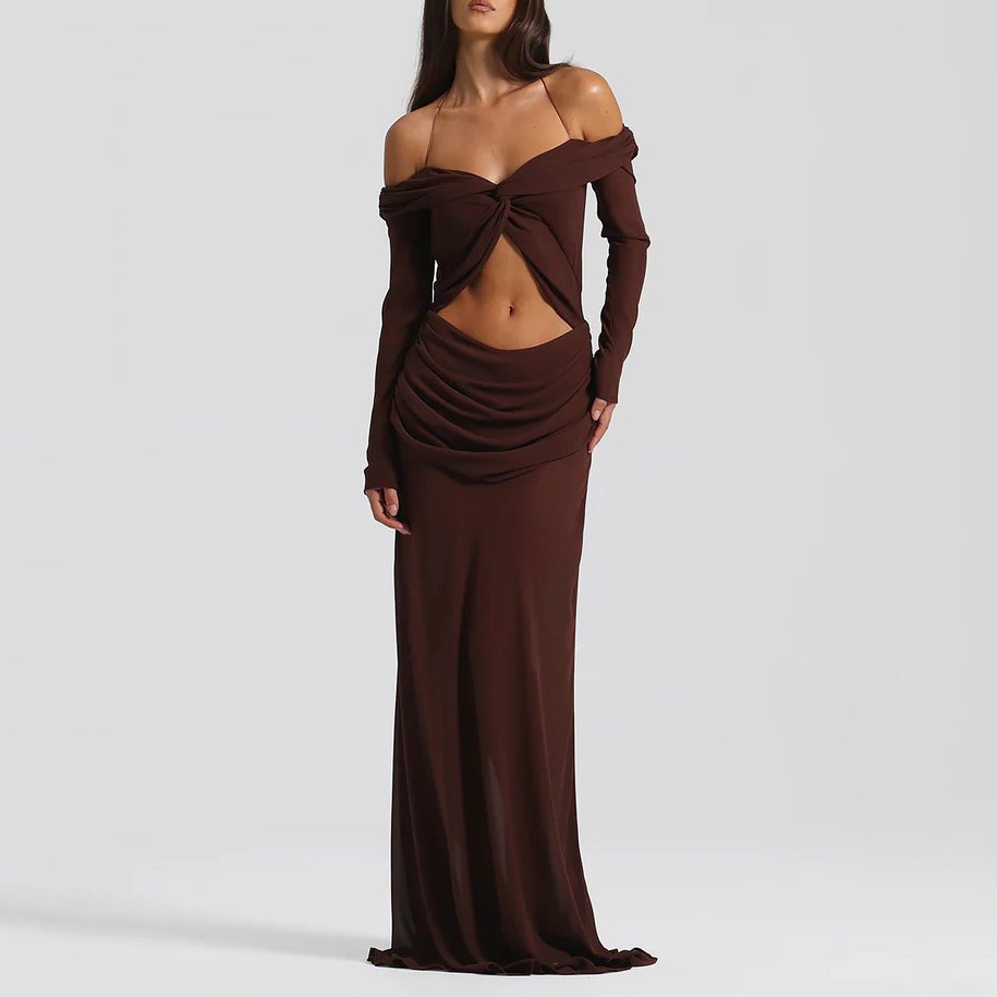 Women Summer Off-Shoulder Ruched Maxi Dress