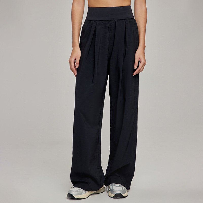 Women's Pleated Wide-Leg Silk Trousers with High Waist