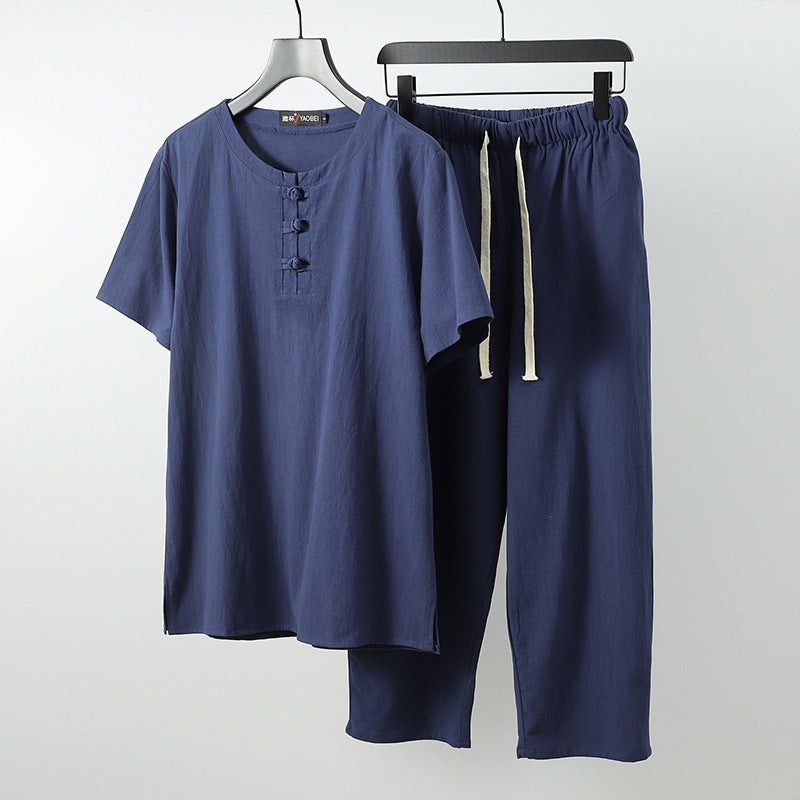 Men's Lightweight Quarter-Button Shirt and Adjustable Drawstring Pants Set