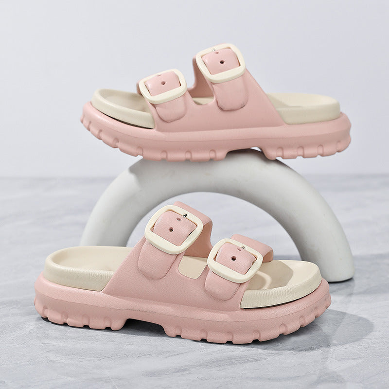 Women's Double-Buckle Platform Sandals with Ultra-Soft Cushioning