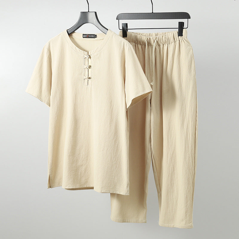 Men's Lightweight Quarter-Button Shirt and Adjustable Drawstring Pants Set
