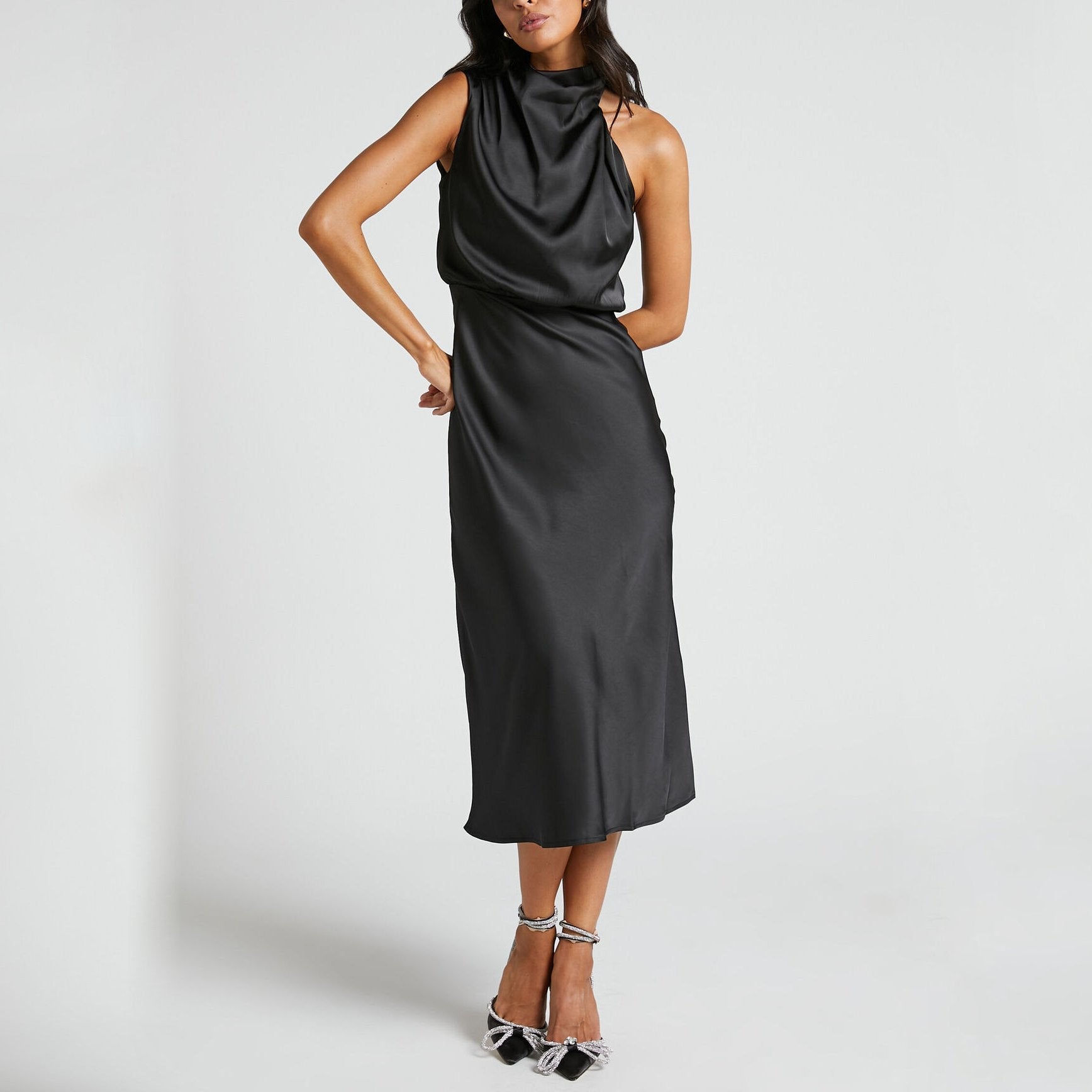 Women Satin Halter Neck Ankle-Length Dress