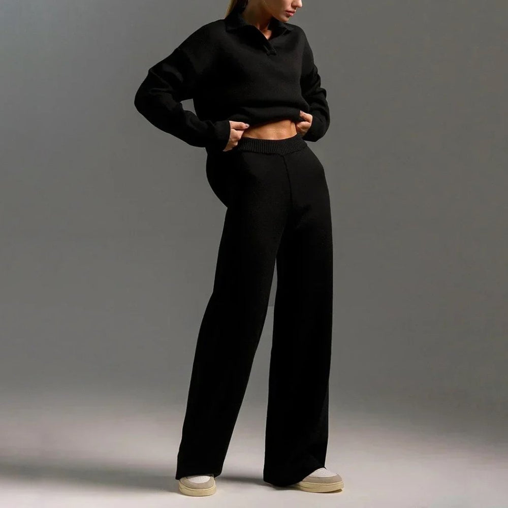 Women's Two-Piece Set Knitted Pullover Sweater and Wide-Leg Pants