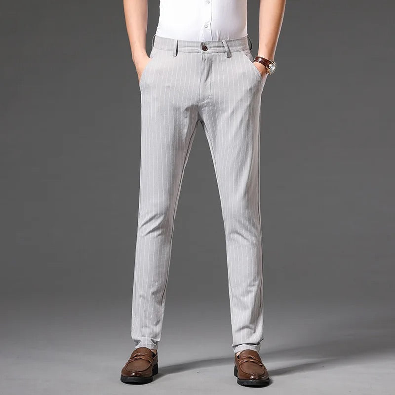 Men Slim-Fit Striped Dress Pants with 4-Way Stretch