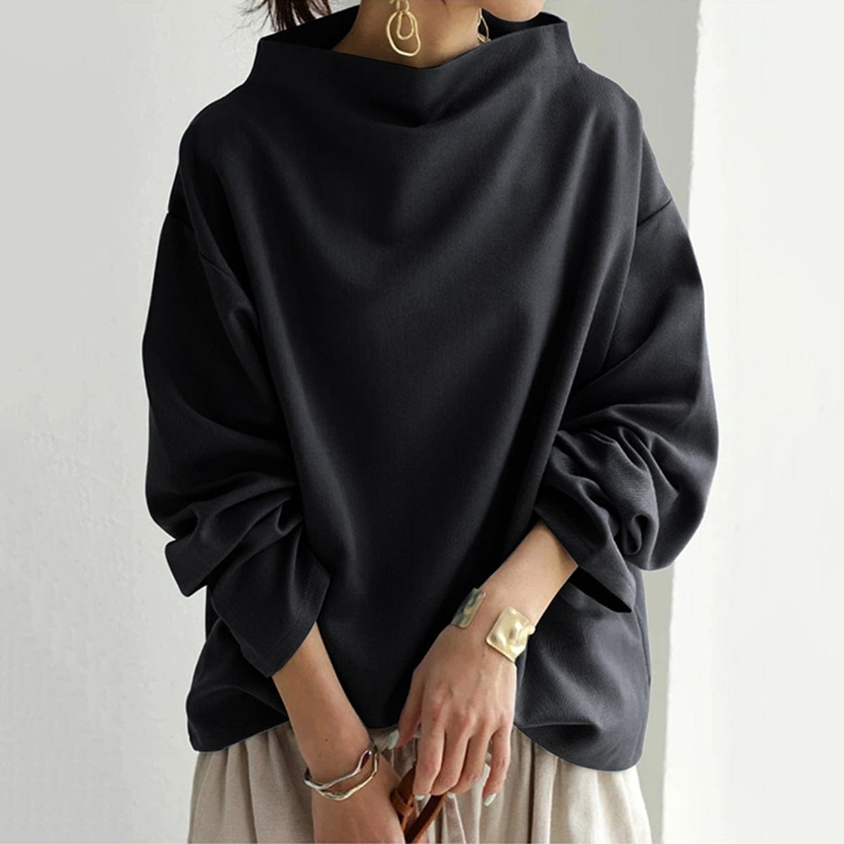 Women High-Neck Long-Sleeve Soft Knit Top