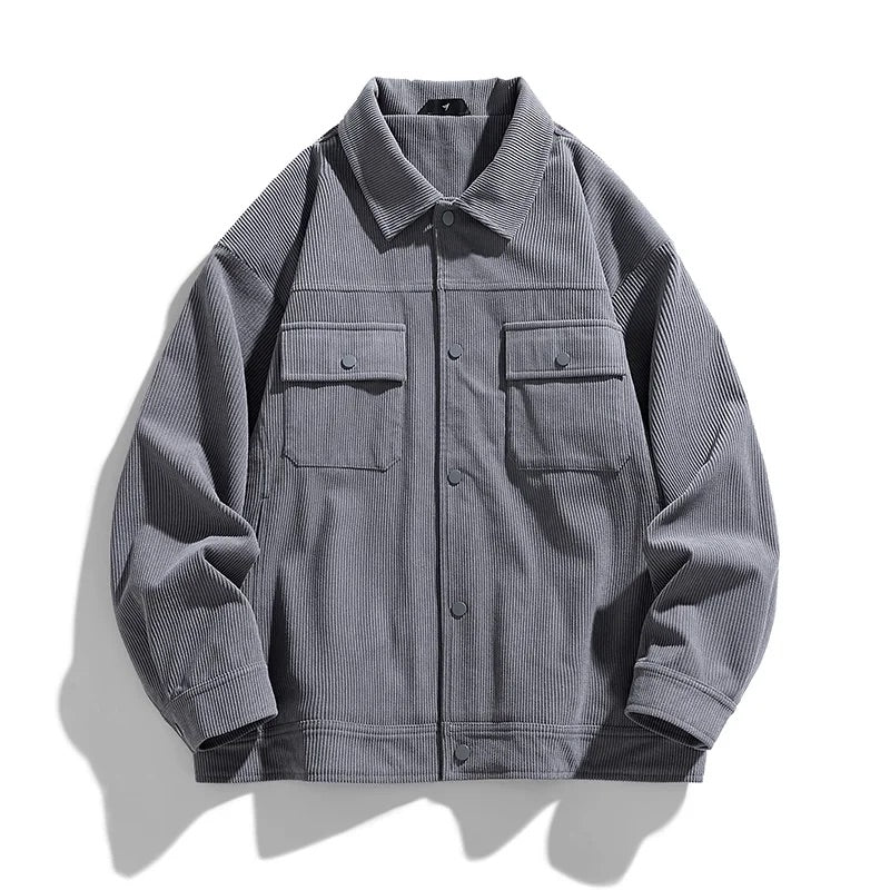 Men's Corduroy Jacket with Ribbed Texture and Button Front